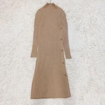 [ 새상품급 ] 론 헤르만 리브 니트 원피스 하이넥 롱 기장 사이드 버튼