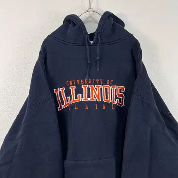 00s Y2K illinois 자수 칼리지 후드티 네이비
