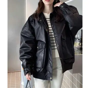 JaVa 자바 콜라보 인조 가죽 빈티지 오버 블루종