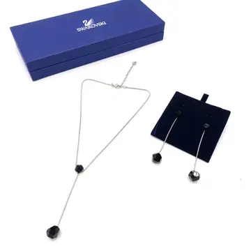 스와로브스키 목걸이 귀걸이 세트 크리스탈 블랙 실버