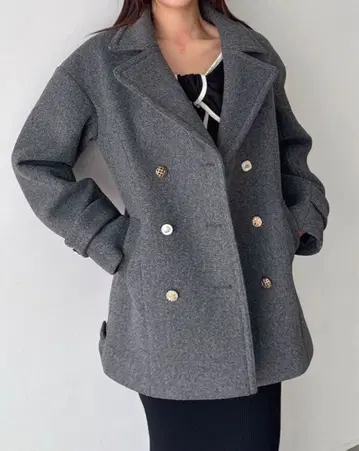 dazzlin 오버 멀티 버튼 P코트 차콜 그레이