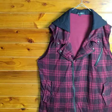 후드 부착 베스트 후디드 베스트 빨간색 체크 XL LL 2L 레이온