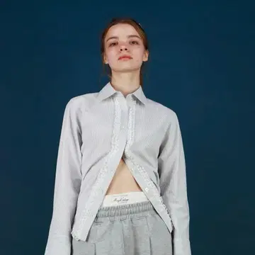 mieya mieya LACETRIMSHIRTBLOUSE stripe