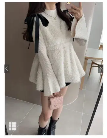 [ GRL ] V넥 리본 퍼 페플럼 튜닉 gn333