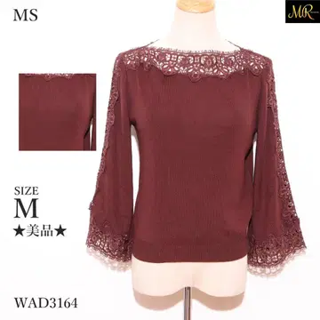 새상품급 MS 상의 니트 7부 소매 레이스 절개 데콜테 비침 페미닌