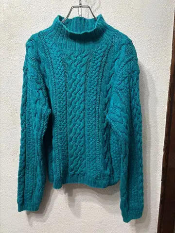빈티지 코튼 니트 구제 의류 미국 빈티지 의류 터콰이즈 터틀넥