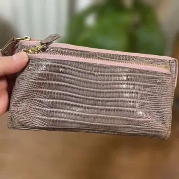 크로커다일풍 장지갑 그레이 핑크