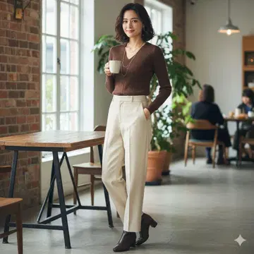 새상품급 프레이 아이디 V넥 리브 니트 풀오버 브라운 F