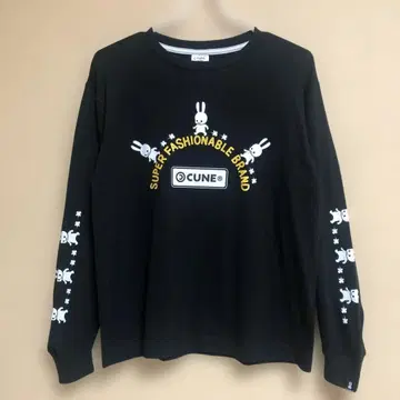 CUNE 토끼 프린트 긴팔 티셔츠 도보 블랙