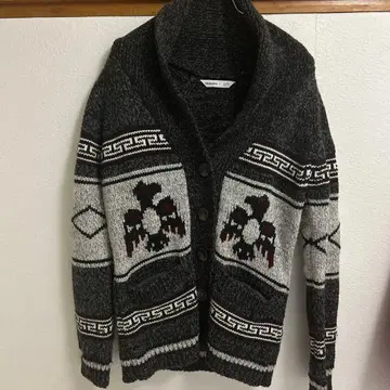 민족 패턴 울 혼방 가디건 스웨터 썬더버드