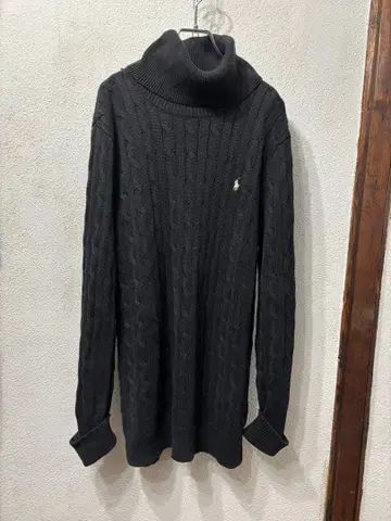 랄프 로렌 코튼 니트 블랙 케이블 짜임 터틀넥 스웨터