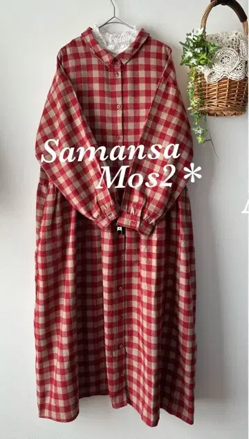 새상품급 사만사 모스모스 리사이클 얀 스테디셀러 셔츠 원피스 깅엄 체크