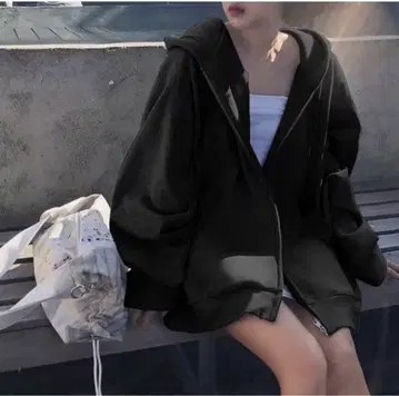 블랙 지퍼 후드티