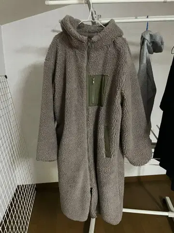 보아 롱 코트 모카 브라운 후드 부착 M