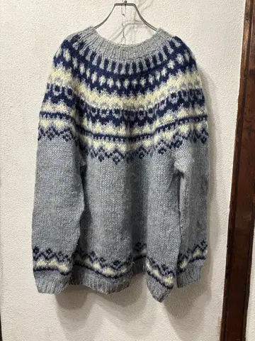 노르딕 무늬 울 혼방 스웨터 오버 사이즈 그레이 스카이블루