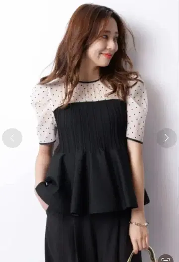 5부 소매 시어 블라우스 레이어드 니트 도트