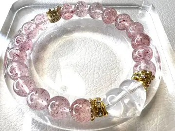 핑크 스트로베리쿼츠 하트 수정 팔찌