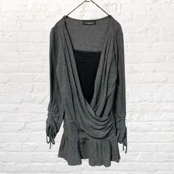 12118 GALFIT 셔링 슬리브 그레이 드레이프 상의 구제 의류