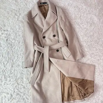 미사용급/XL 상당 자라 울 혼방 더블 브레스트 체스터 코트 맥시 길이