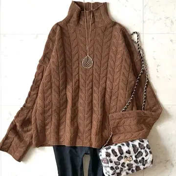 새상품급 Theory 띠어리 울 케이블 무늬 니트 S 브라운 하이넥