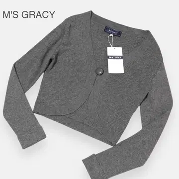 새상품 M'S GRACY 울 혼방 V넥 리브 니트 볼레로 가디건 38