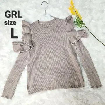 그레일 오픈숄더 티셔츠 니트 풍성한 프릴 베이지 L