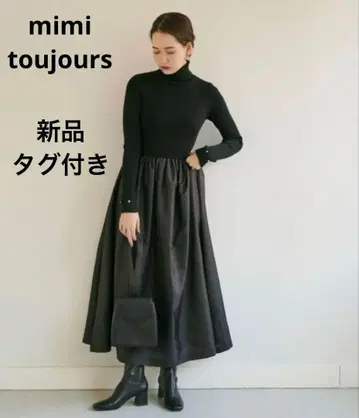 새상품 mimi toujours 리브 니트 절개 롱 원피스 블랙