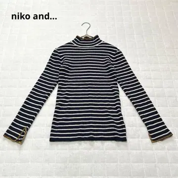 [니코앤드] 리브 니트 풀오버 보더 스트레치 네이비 L