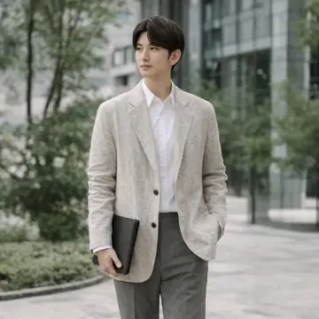 LIVE UP 테일러드 자켓 린넨 M 그레이 내추럴