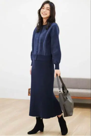 anyFAM 셋업 가디건 x 니트 스커트