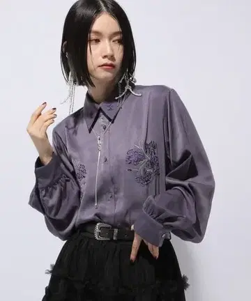 [ 완판템 ] HARE 트로미 자수 셔츠 보라색 퍼플 자수 블라우스 하레