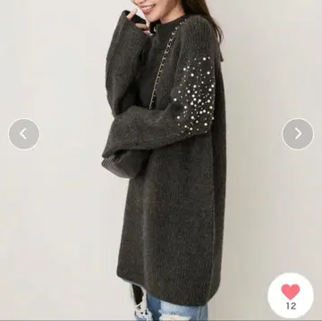 vis 펄 & 비즈 악센트 슬리브 미니 니트 원피스