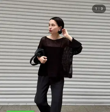 DISCOAT 린넨 터치 메쉬 풀오버 블랙