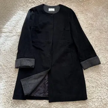 엠프리미어 노카라 코트 캐시미어 혼방 38 블랙