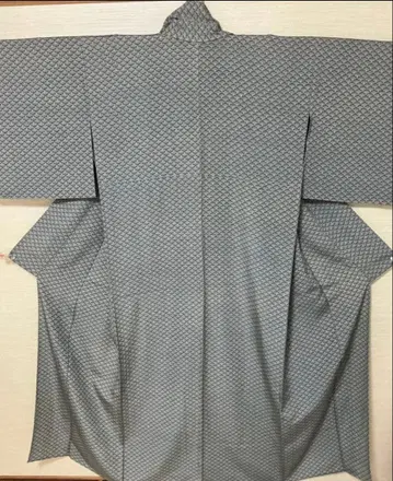 새상품급! 그레이 섬세한 부채 무늬 순수 실크 코몬 단기모노
