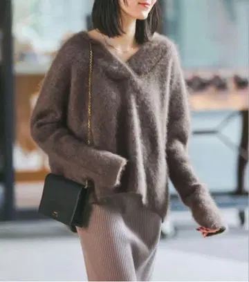 노블 퍼 니트 v넥 풀오버 새상품