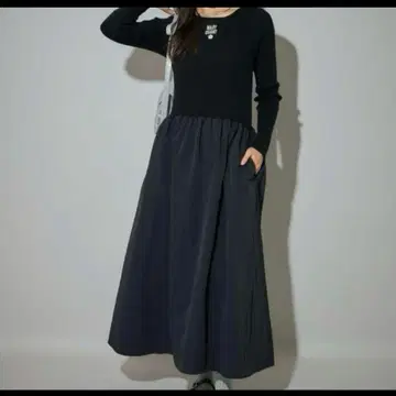 마리콴트 리브 니트 원피스 도킹 맥시 길이 F 한정 상품 블랙