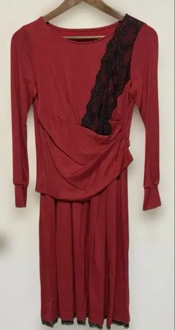 밀라 쇤 레드 티셔츠 원피스 긴팔 레이스 일본제 미사용 택 포함