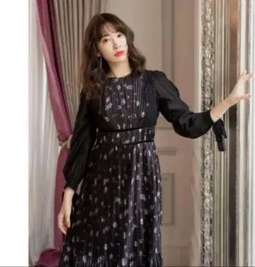 Pleated Floral-Print Satin Dress