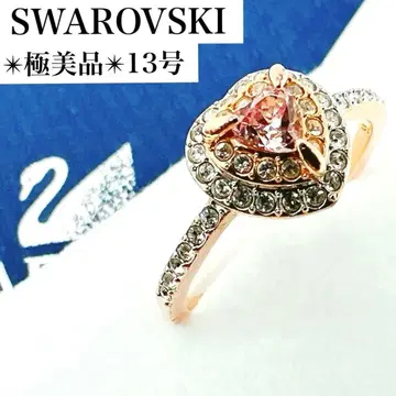 새상품급 스와로브스키 55/약 13호 반지 핑크 하트 싱글 볼 골드 계열