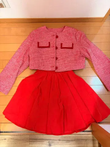 트웬티스 [페인트 파티] 체크 패턴 자켓 빨간색 세트