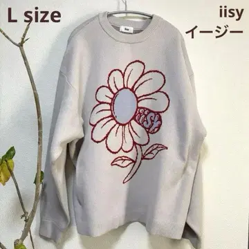 iisy 이지 꽃무늬 자수 니트 스웨터 그레이 두꺼운 원단 니트