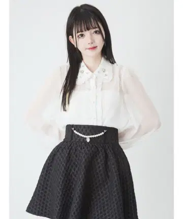 Ank Rouge 시어 체크 블라우스 화이트