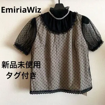 택 포함 새상품 EmiriaWiz 도트 튤 블라우스 블랙 S 사이즈