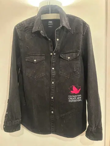 ZARA 블랙 릴랙스핏 데님 자켓 L