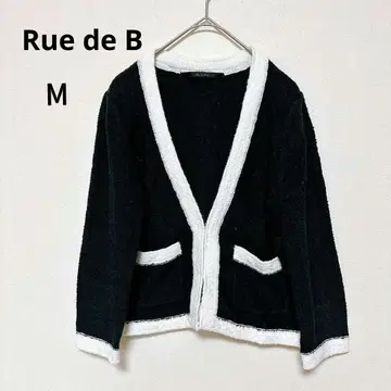 Rue de B 루드비 배색 니트 자켓 블랙 화이트 일본제