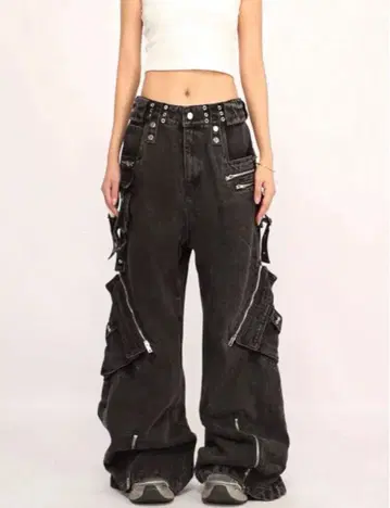 DARKFOG 지퍼 포켓 데님 카고 팬츠