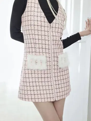 다리치 프론트 지퍼 트위드 미니 원피스