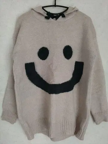 빅 사이즈 새상품 스마일 프린트 니트 후디 베이지 후드티