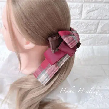 체크 리본 바나나 클립 크리스마스